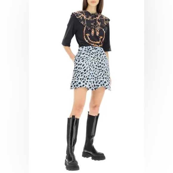 NWT GANNI - Blue & Black Crispy Jacquard Mini Skirt - Picture 7 of 8